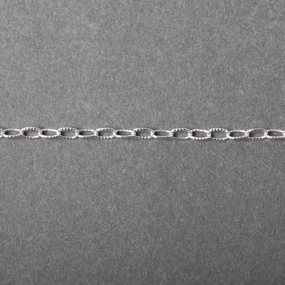 2x4mm Silver plated Elongated Corrugated Oval Link Chain by the Foot - The Bead Traders
