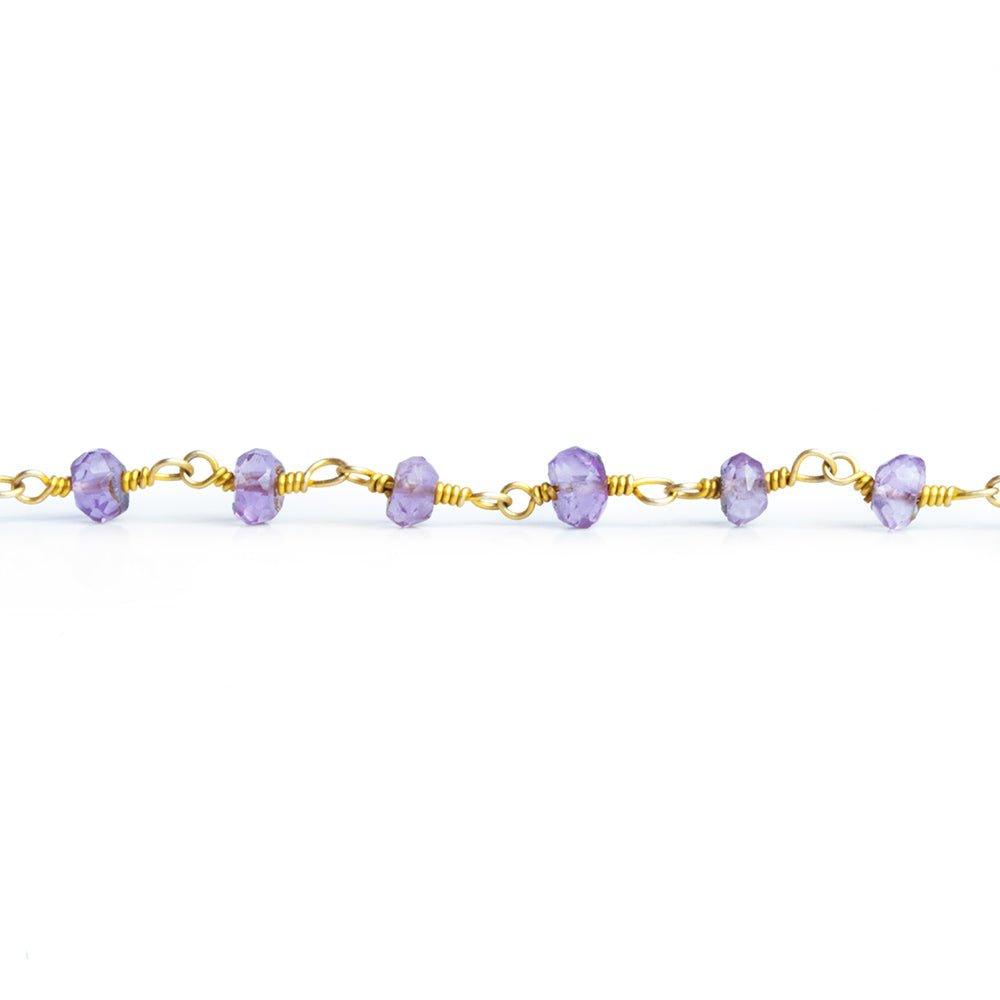 3-3.5mm Amethyst Faceted Rondelle Gold Chain 37pcs - The Bead Traders