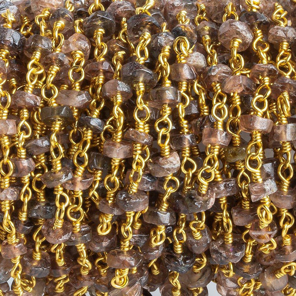 3-3.5mm Andalusite faceted Heishi Gold Chain by the foot
