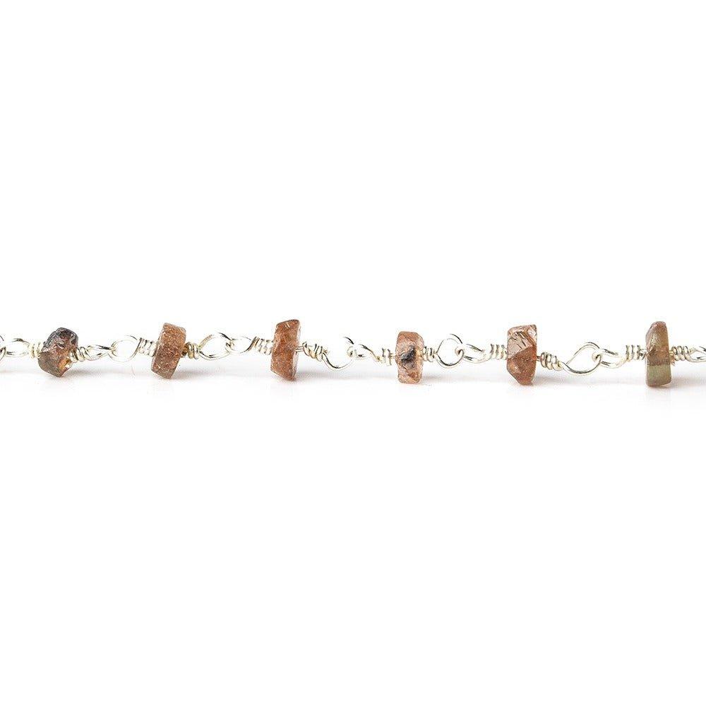 3-3.5mm Andalusite faceted Heishi Silver plated Chain by the foot - The Bead Traders