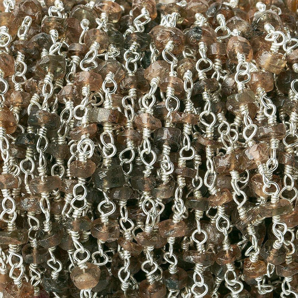 3-3.5mm Andalusite faceted Heishi Silver plated Chain by the foot