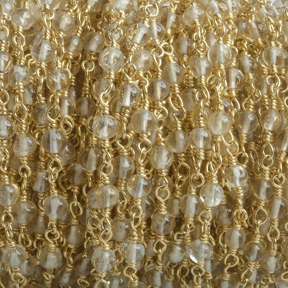 3-3.5mm Citrine plain round Gold plated Chain by the foot 32 beads - The Bead Traders