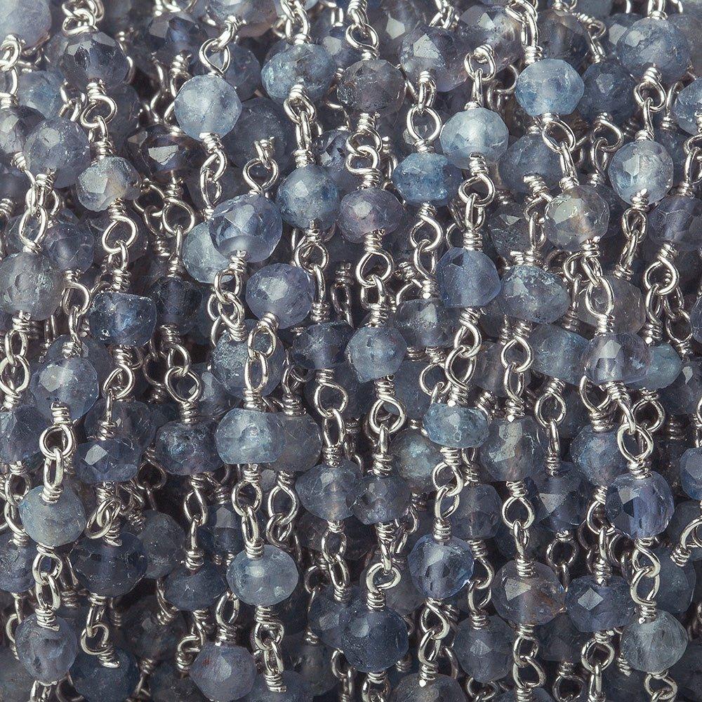 3-3.5mm Iolite faceted rondelle Silver plated Chain by the foot 39 pieces - The Bead Traders