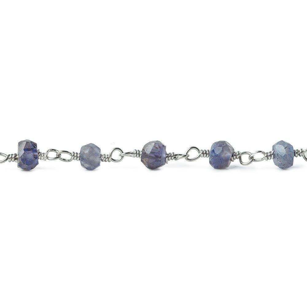 3-3.5mm Iolite faceted rondelle Silver plated Chain by the foot 39 pieces - The Bead Traders