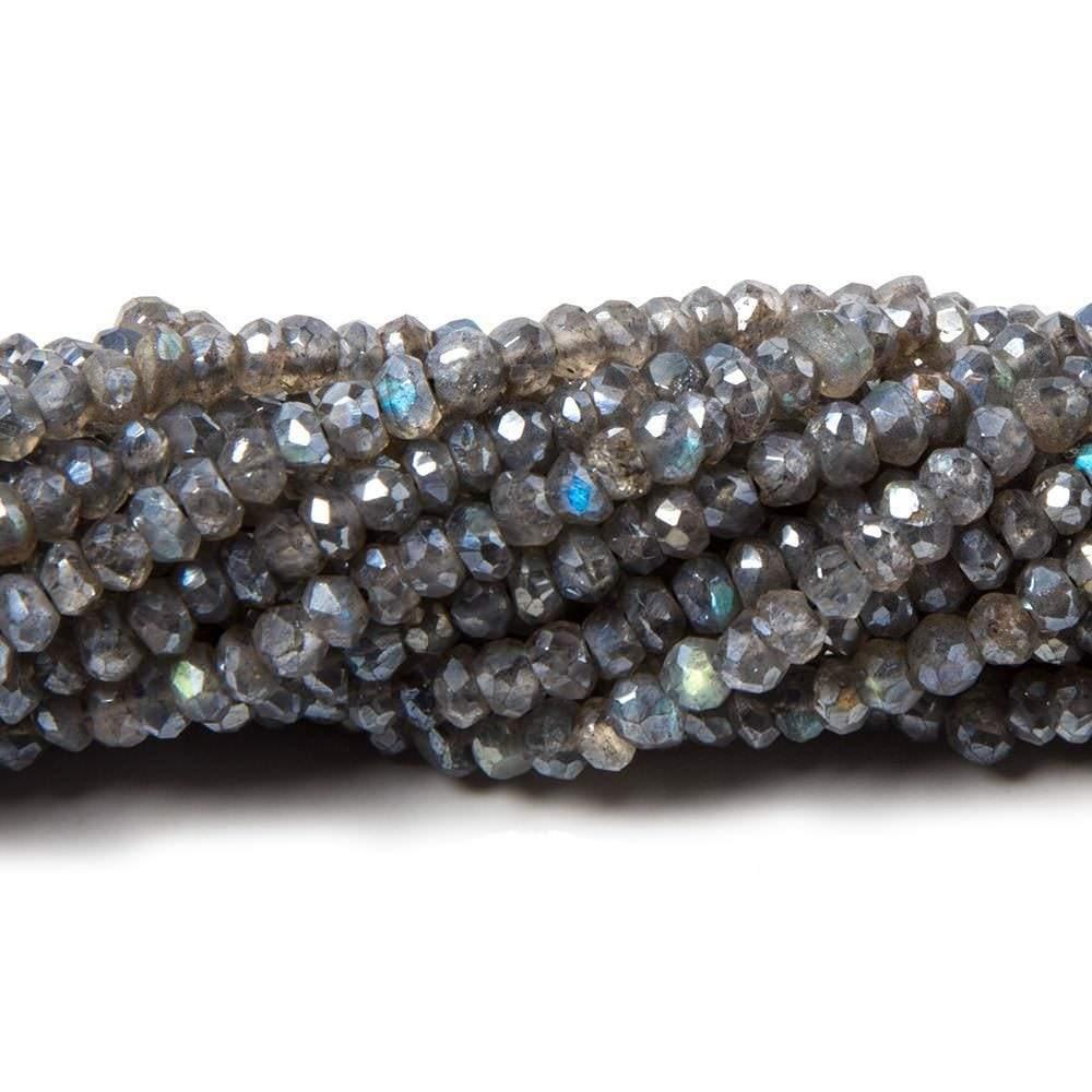 2x4mm Faceted Black Labradorite Rondelle Bead Necklace – 18-Inch Silver Clasp, Handmade Gemstone Jewelry