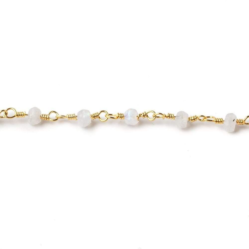 3-3.5mm Rainbow Moonstone faceted rondelle Gold plated Chain by the foot - The Bead Traders