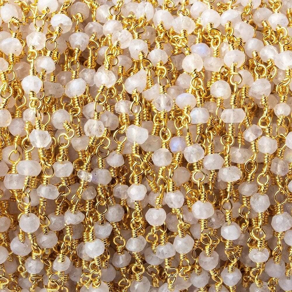 3-3.5mm Rainbow Moonstone faceted rondelle Gold plated Chain by the foot - The Bead Traders