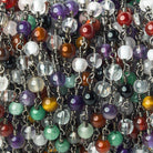 3-4.5mm Multi Color Gemstone plain round Black Gold plated Chain by the foot 32 pieces - The Bead Traders