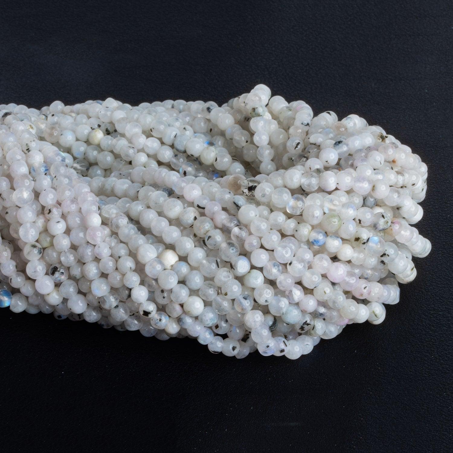 3-4.5mm Rainbow Moonstone Rounds 13 inch 83 beads - The Bead Traders