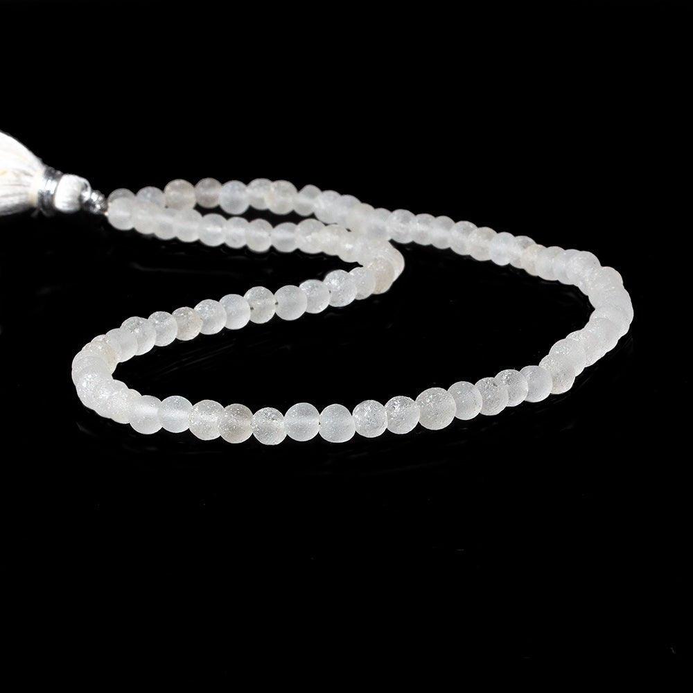 3-4mm Frosted Crystal Quartz plain round Beads 12.5 inch 78 pieces - The Bead Traders