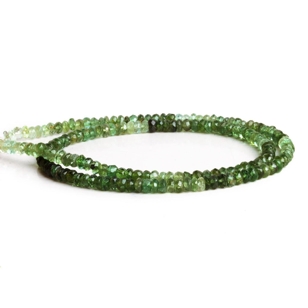 3-4mm Green Shaded Tourmaline Faceted Rondelles 14 inch 150 beads - The Bead Traders