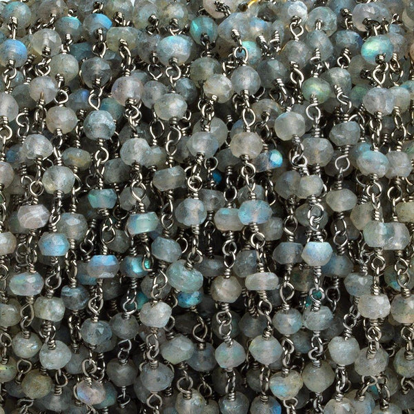 3mm Labradorite Faceted Rondelle Black Gold plated Chain