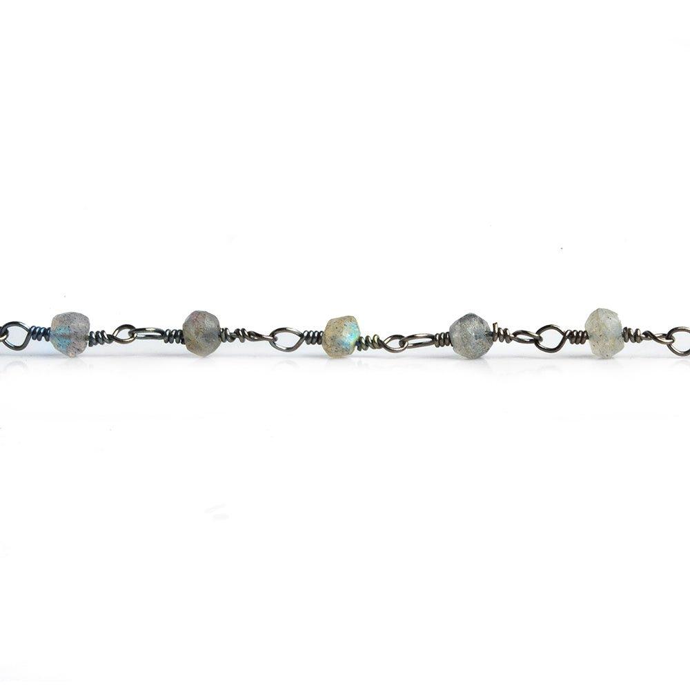 3-4mm Labradorite Faceted Rondelle Black Gold plated Chain - The Bead Traders