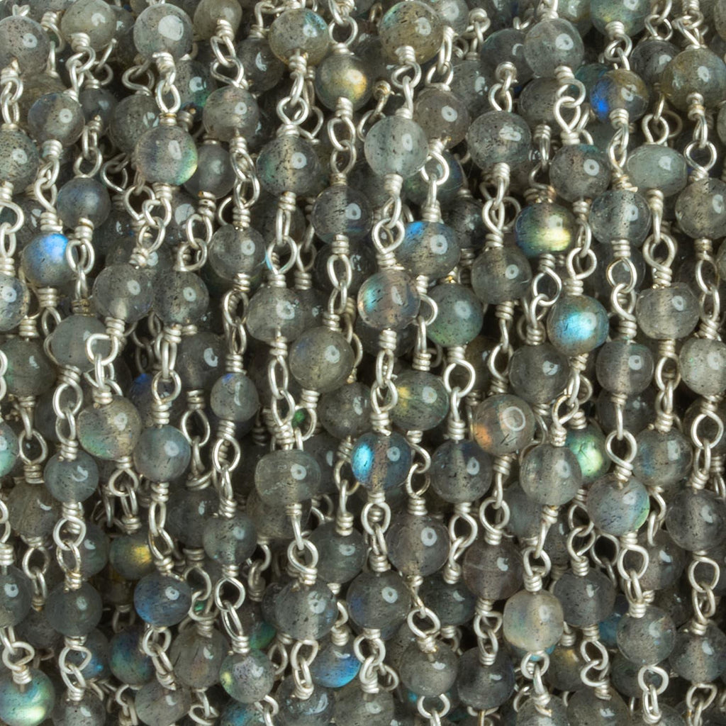 3-4mm Labradorite Round Silver Chain 32 pieces - The Bead Traders