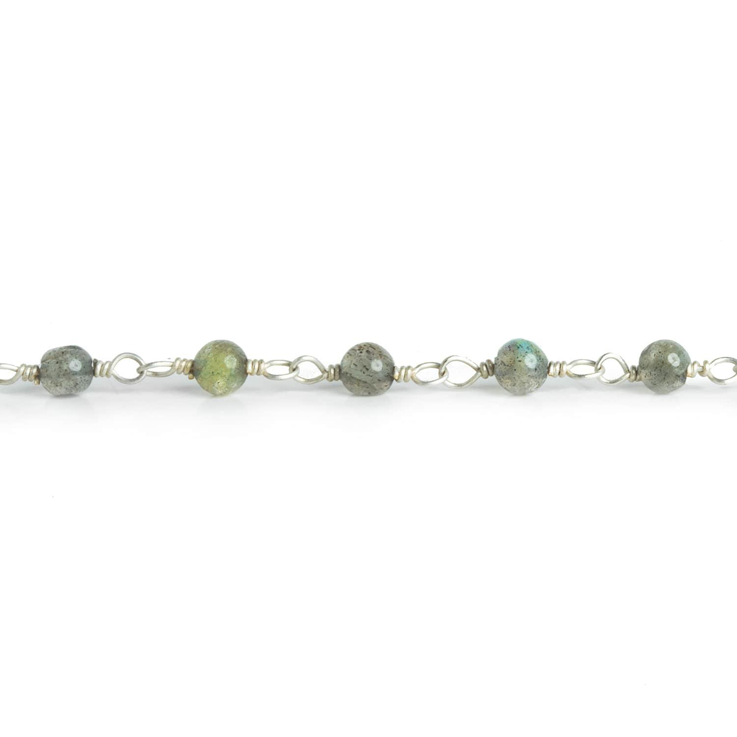 3-4mm Labradorite Round Silver Chain 32 pieces - The Bead Traders