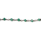 3-4mm Matte Green Chalcedony round Black Gold Rosary Chain by the foot 35 beads - The Bead Traders
