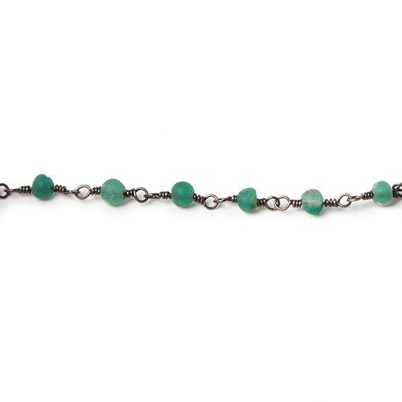 3-4mm Matte Green Chalcedony round Black Gold Rosary Chain by the foot 35 beads - The Bead Traders