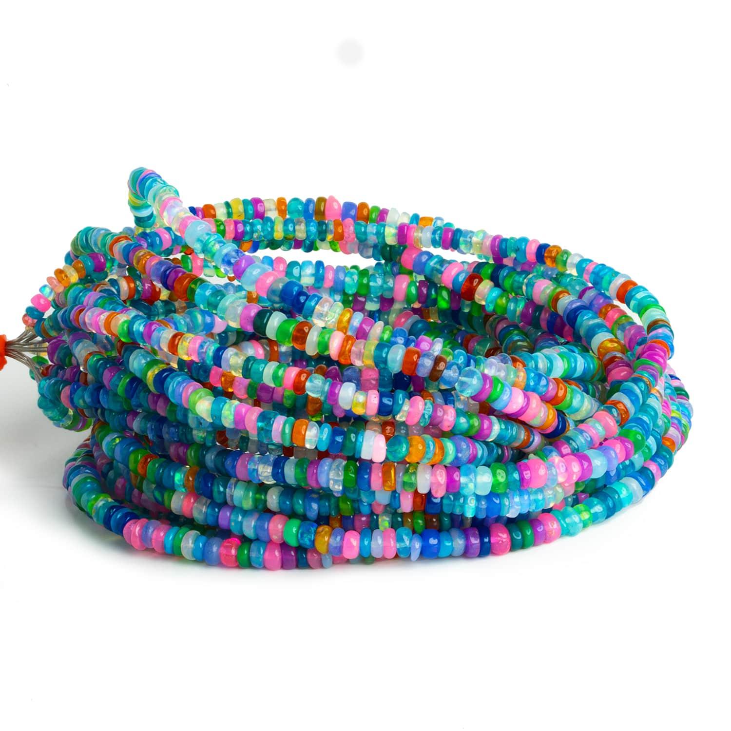 3-4mm Multi Color Ethiopian Opal Plain Rondelles 17 inch 200 beads - The Bead Traders