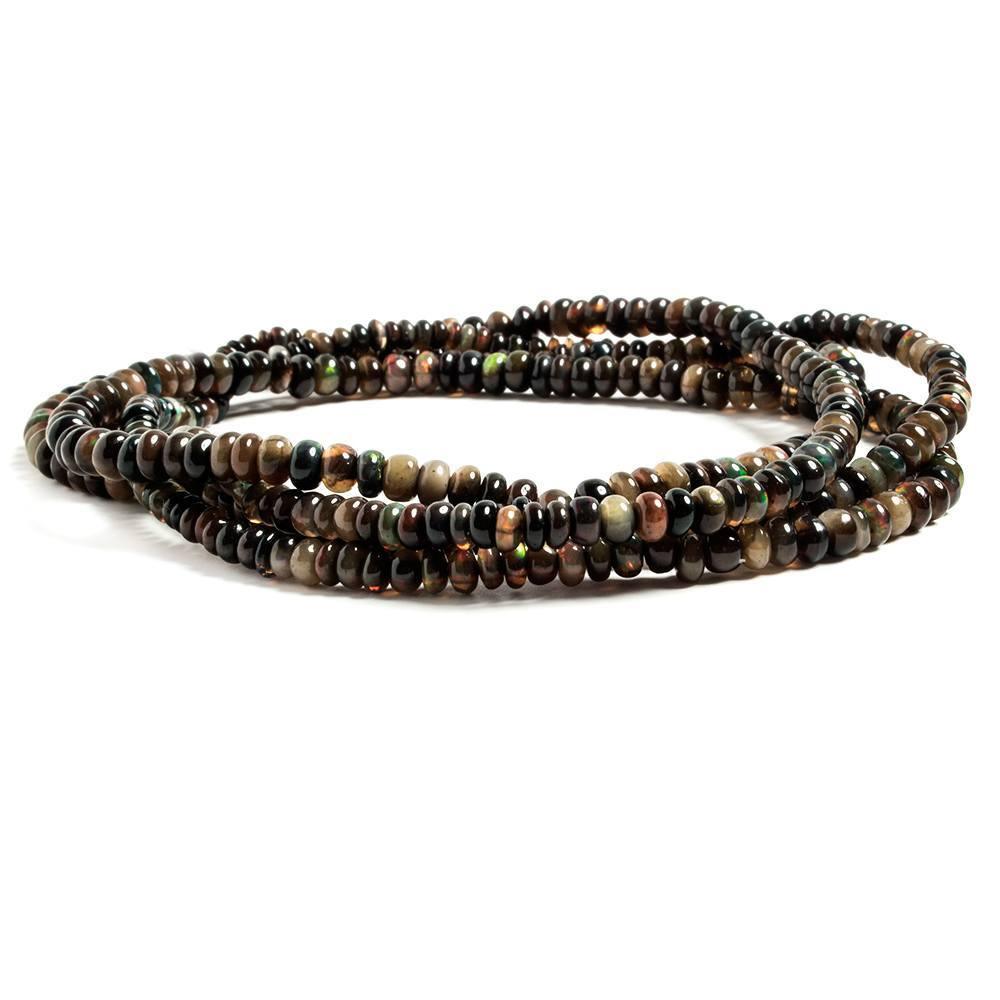 3-5mm Black Ethiopian Opal Plain Rondelle Beads 18 inch 203 pieces - The Bead Traders