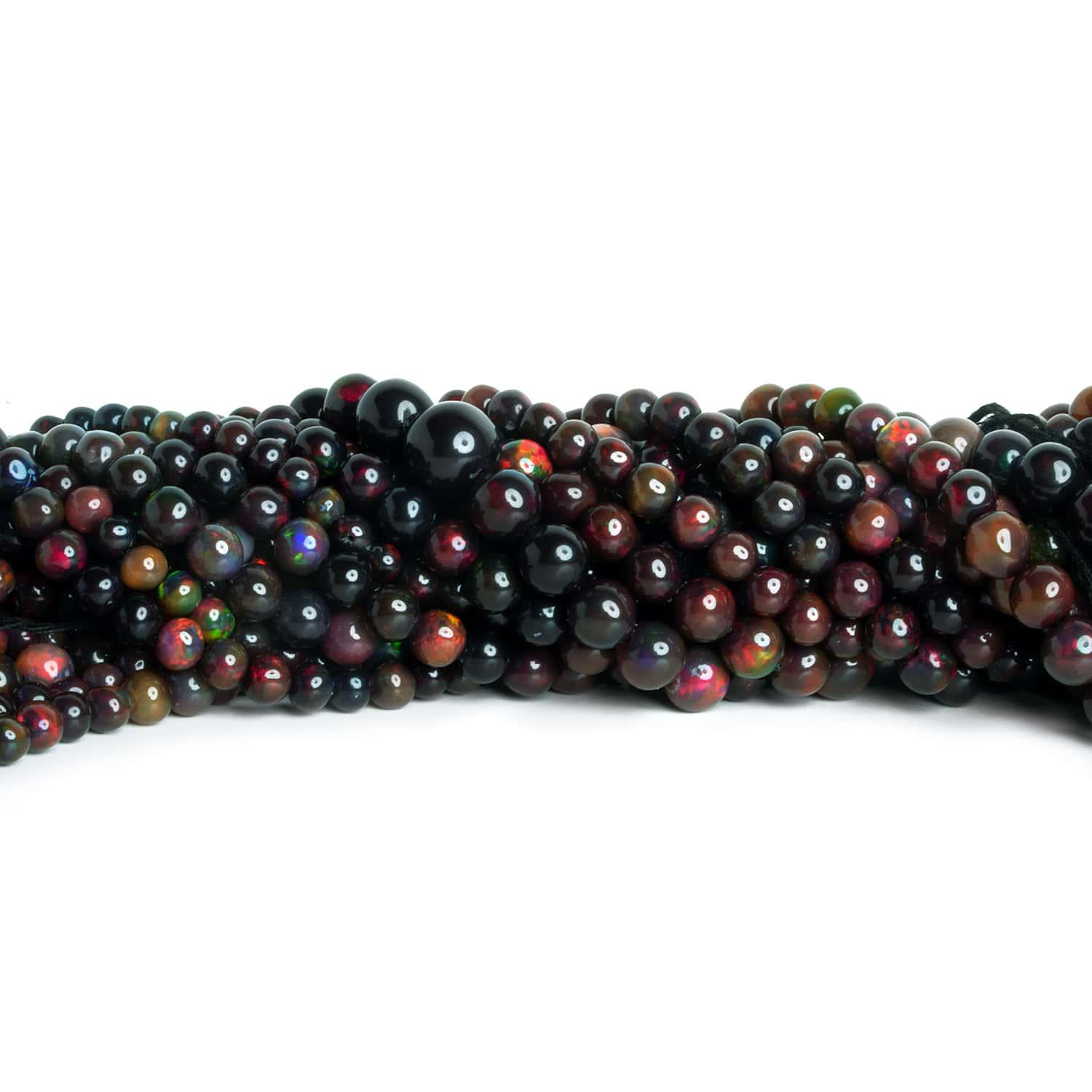 3-8mm Black Ethiopian Opal Rounds 16 inch 90 beads - The Bead Traders