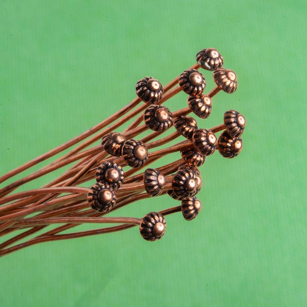 3 inch Copper Headpin with 3mm Fluted Ball Head 26 Gauge 22 pieces - The Bead Traders