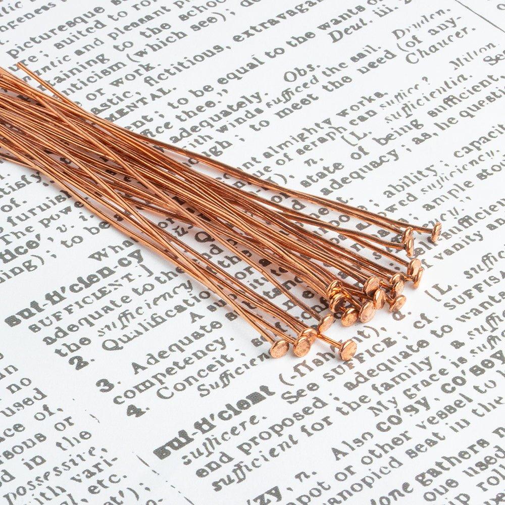 3 inch Copper Headpin with flat circular head 22 Gauge 22 pieces - The Bead Traders