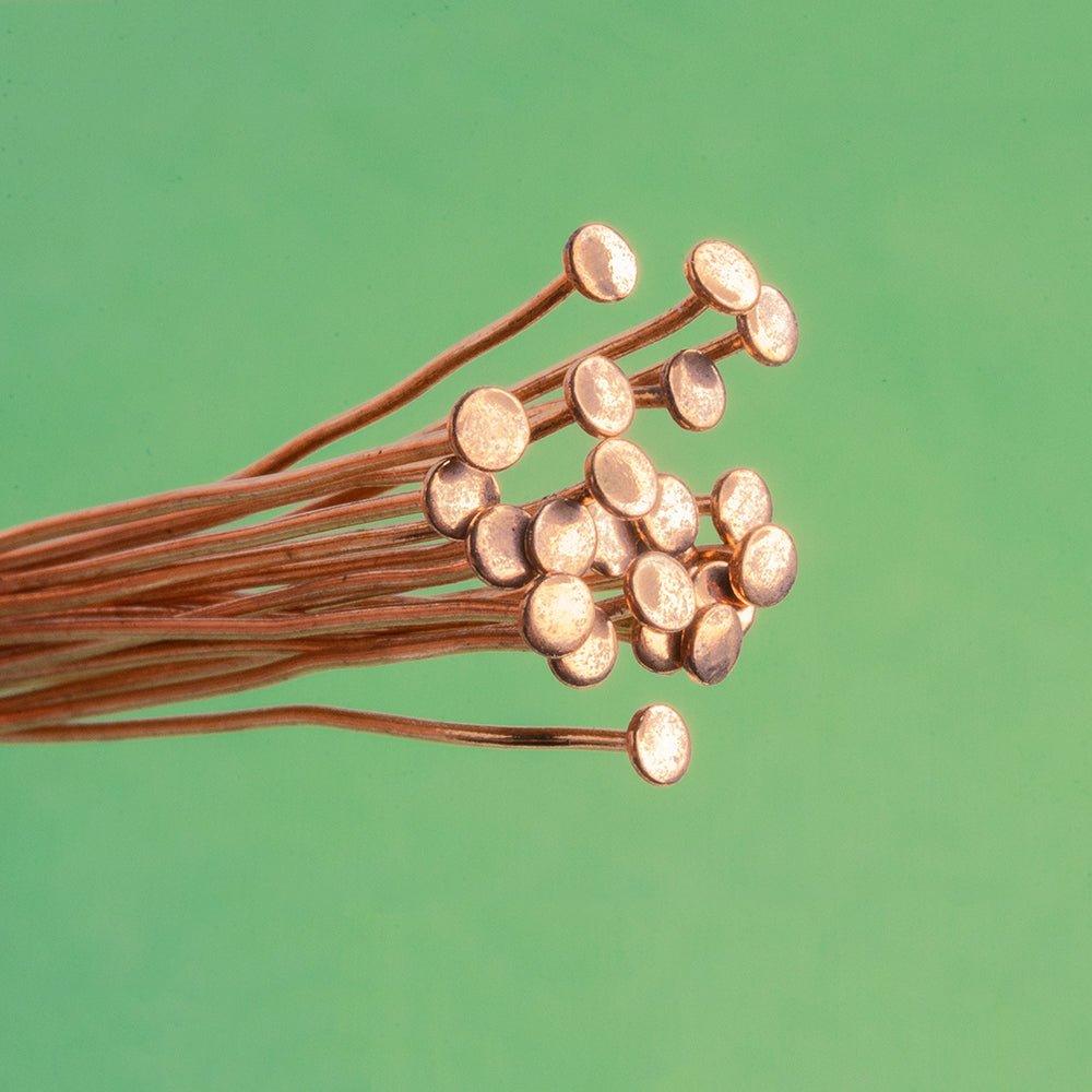 3 inch Copper Headpin with flat circular head 22 Gauge 22 pieces - The Bead Traders