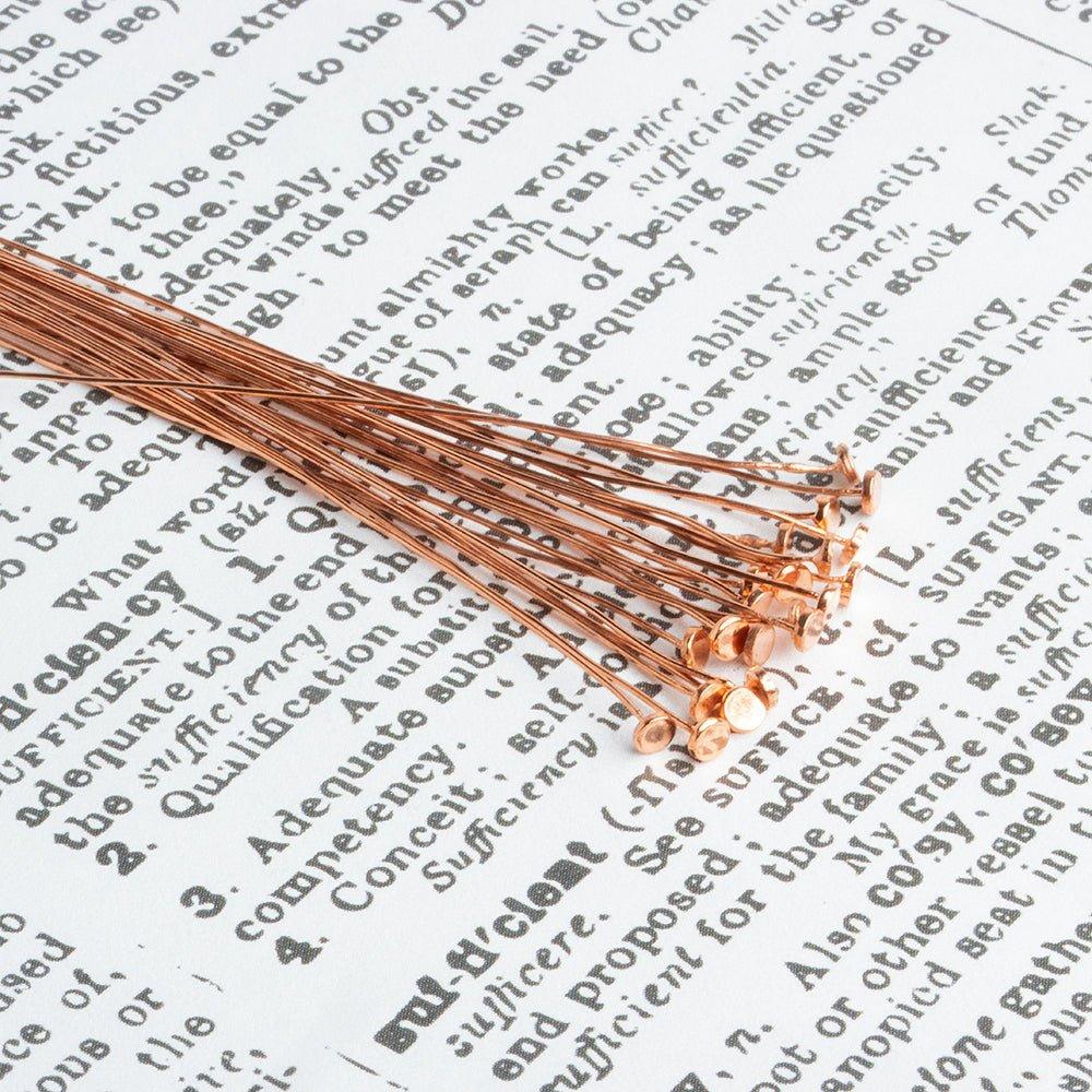 3 inch Copper Headpin with flat circular head 28 Gauge 22 pieces - The Bead Traders
