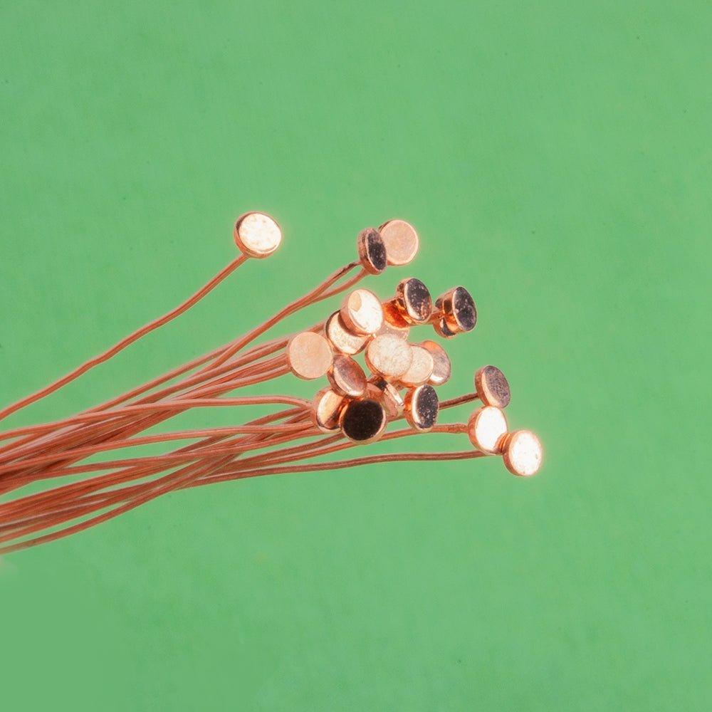 3 inch Copper Headpin with flat circular head 28 Gauge 22 pieces - The Bead Traders