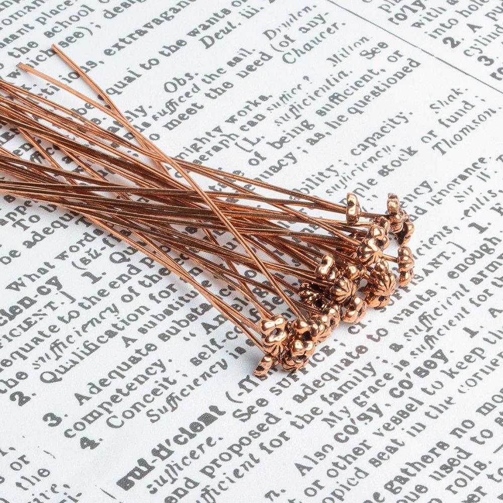 3 inch Copper Headpin with Flower Head 22 Gauge 22 pieces - The Bead Traders