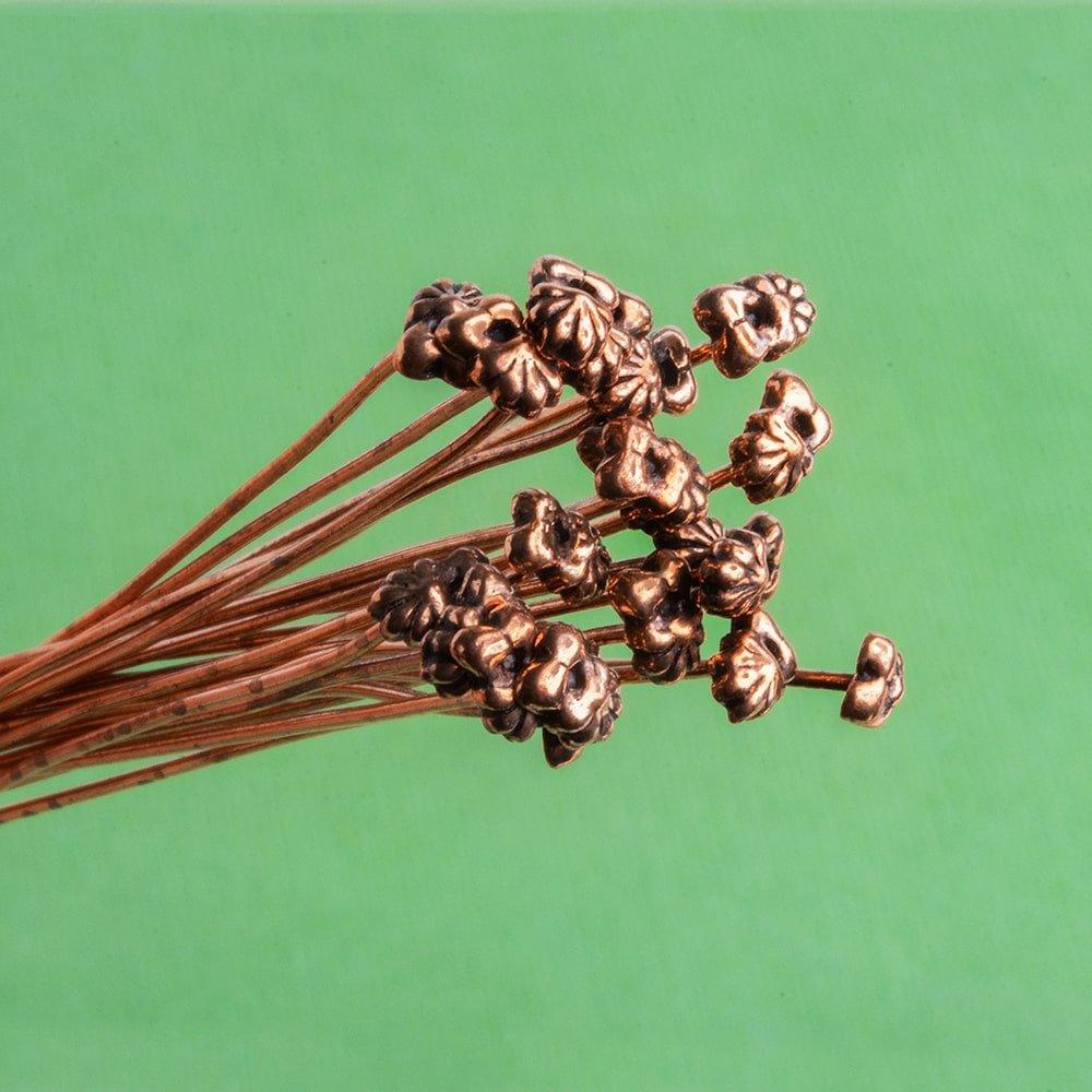 3 inch Copper Headpin with Flower Head 22 Gauge 22 pieces - The Bead Traders