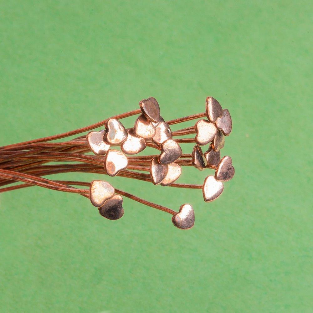 3 inch Copper Headpin with Heart head 22 Gauge 22 pieces - The Bead Traders