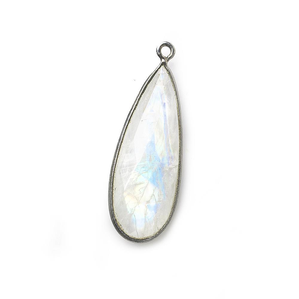 30x12mm Black Gold .925 Bezel Rainbow Moonstone faceted pear Pendant 1 piece - The Bead Traders