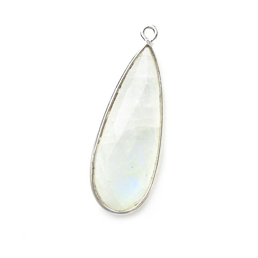 30x12mm Silver Bezel Rainbow Moonstone faceted pear Pendant 1 piece - The Bead Traders