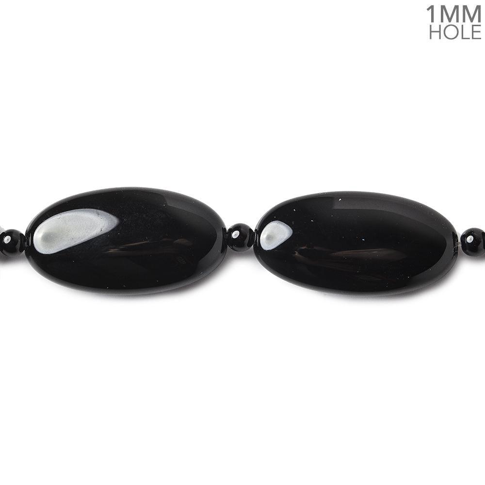 30x15mm & 4mm Black Onyx Plain Oval & Plain Rounds 16 inch 25 beads - The Bead Traders