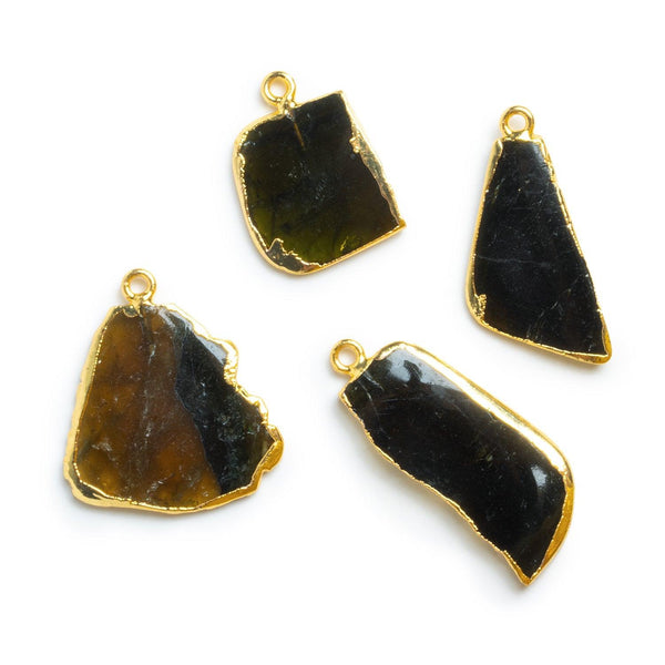 30x15mm Gold Leafed Tourmaline Slice Pendant 1 Bead