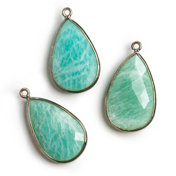 30x17mm Black Gold Bezeled Amazonite Pear Pendant 1 bead