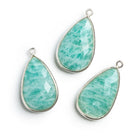 30x17mm Silver Bezeled Amazonite Pear Pendant 1 bead - The Bead Traders