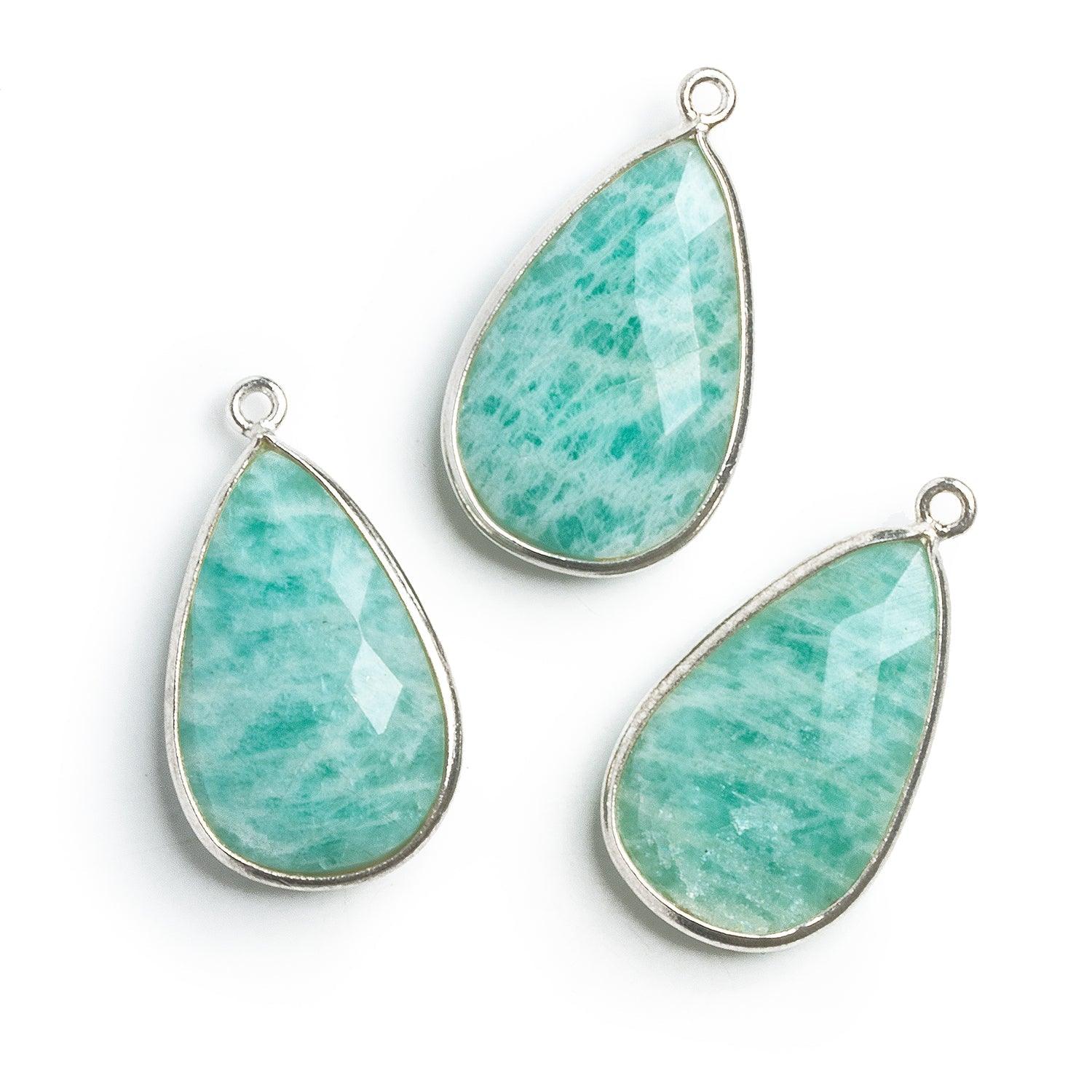 30x17mm Silver Bezeled Amazonite Pear Pendant 1 bead - The Bead Traders