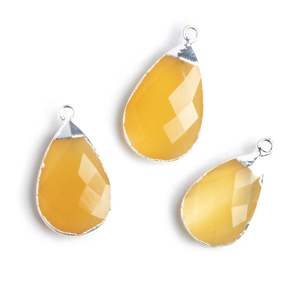 30x17mm Silver Leafed Yellow Chalcedony Pear Pendant 1 Piece - The Bead Traders