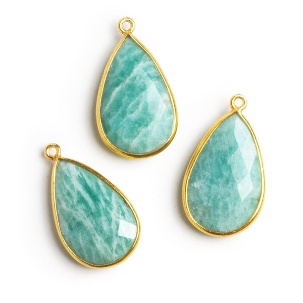 30x17mm Vermeil Bezeled Amazonite Pear Pendant 1 bead