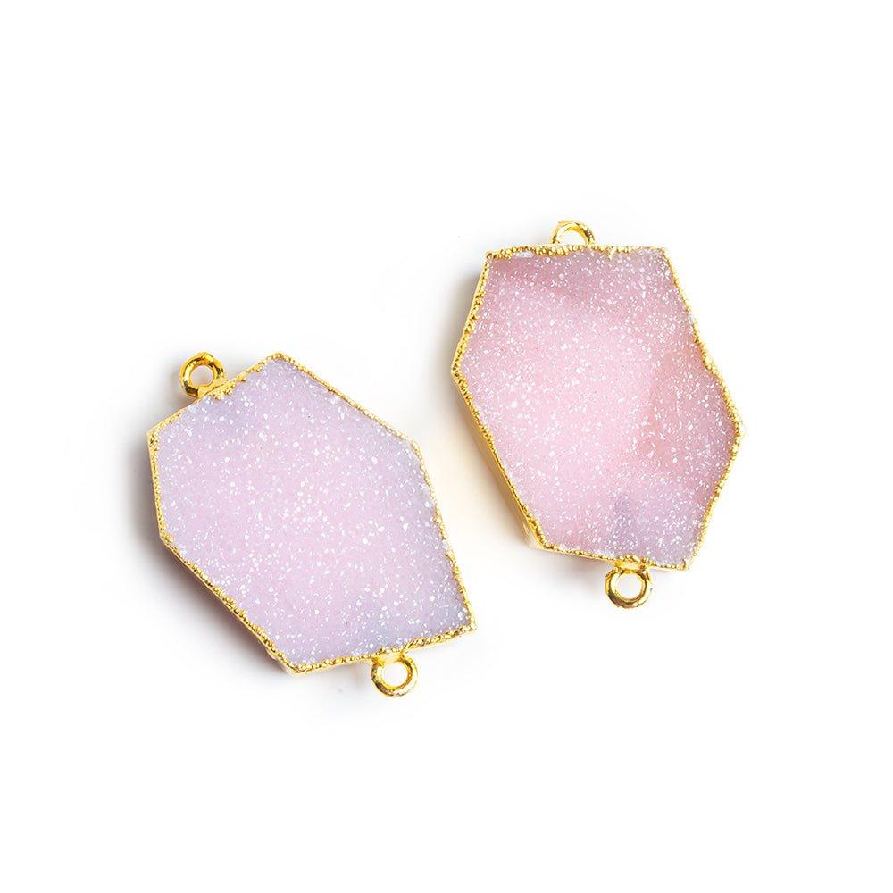 30x18.5mm Gold Leafed Tea Rose Pink Drusy Connector 1 piece - The Bead Traders