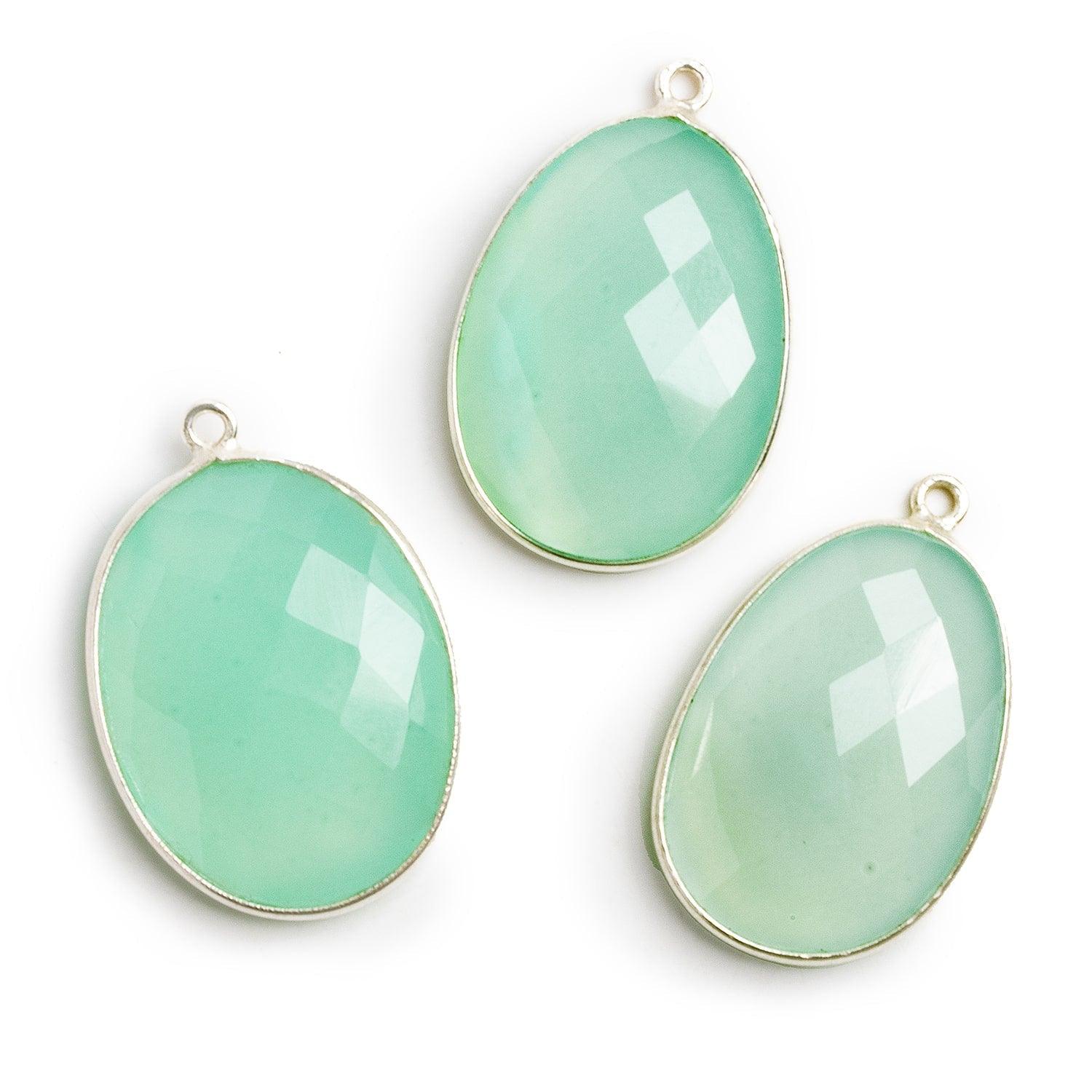 30x21mm Silver Bezeled Seafoam Blue Chalcedony Oval Pendant - The Bead Traders