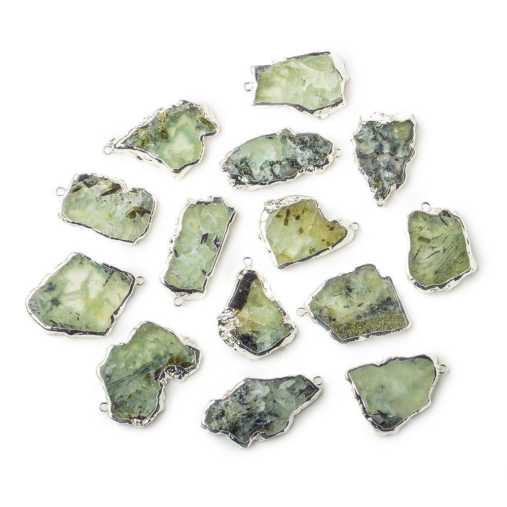 30x22mm-37x28mm Silver Leafed Prehnite Natural Slice Focal Bead 1 Piece - The Bead Traders
