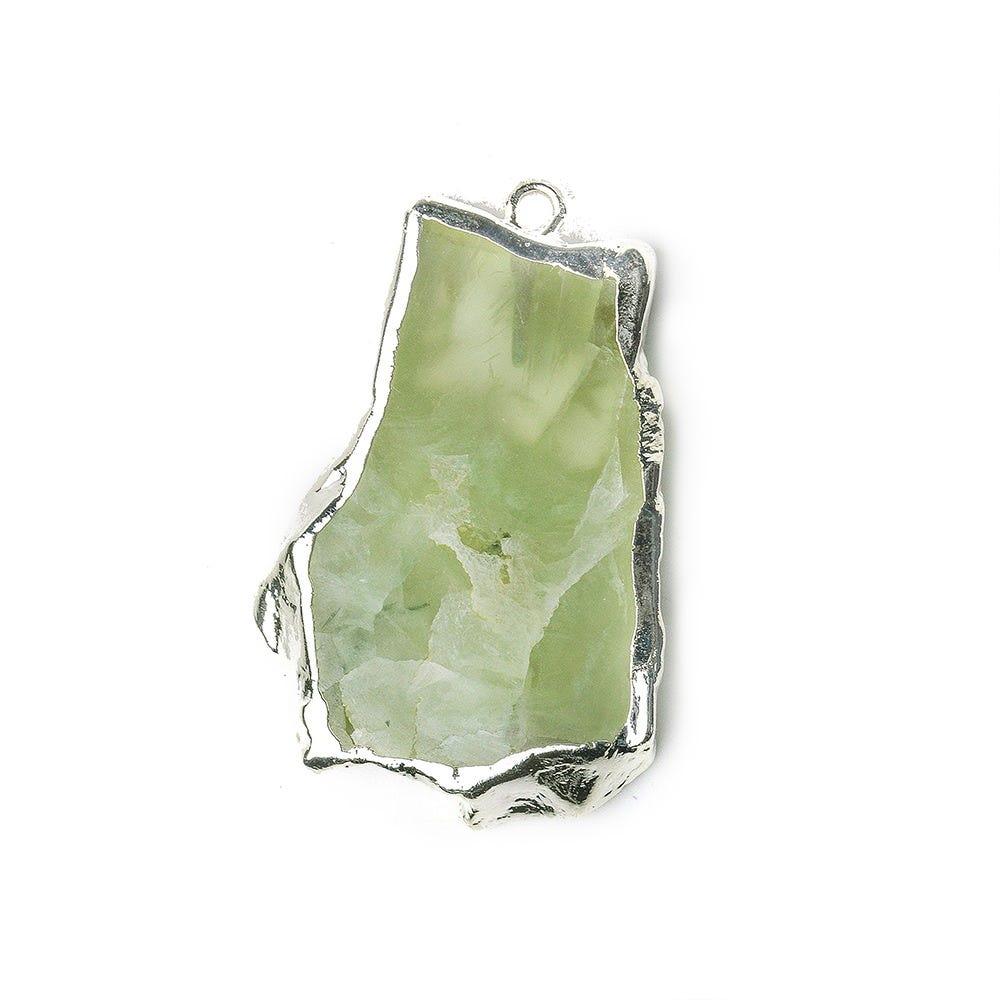 30x22mm-37x28mm Silver Leafed Prehnite Natural Slice Focal Bead 1 Piece - The Bead Traders