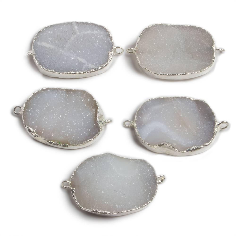 30x22mm Silver edged White Oval Drusy Connector 1 focal bead - The Bead Traders