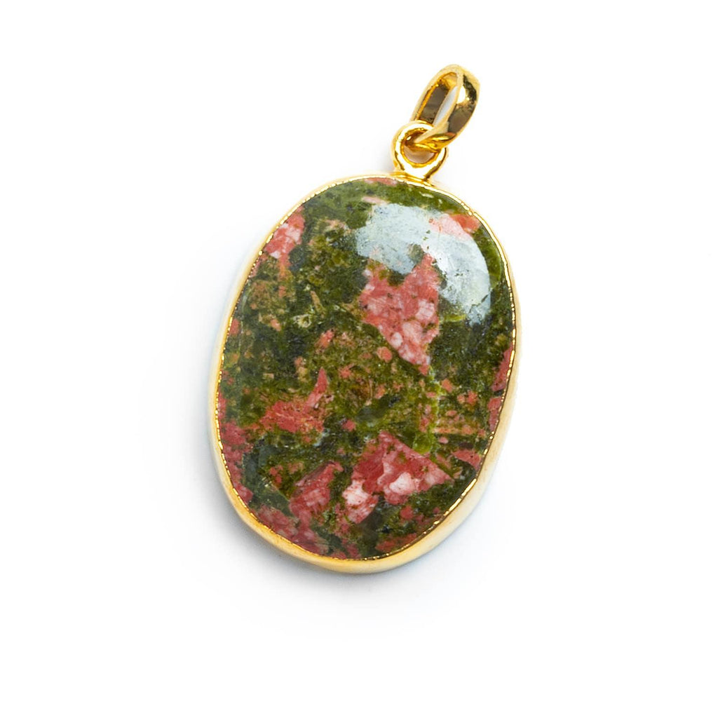 30x23mm Gold Leafed Unakite Oval Pendant 1 Piece - The Bead Traders