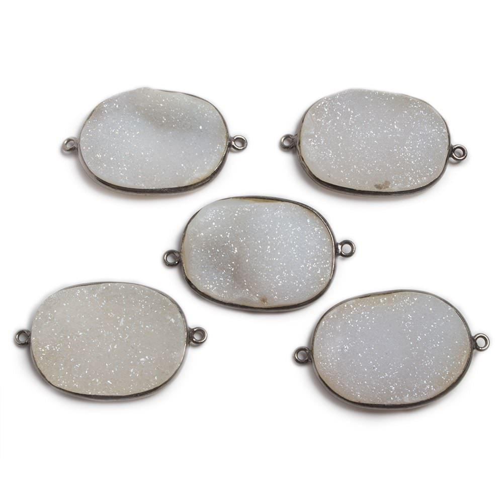 30x24mm Oxidized Silver Bezeled White Oval Drusy Connector Focal 1 piece - The Bead Traders