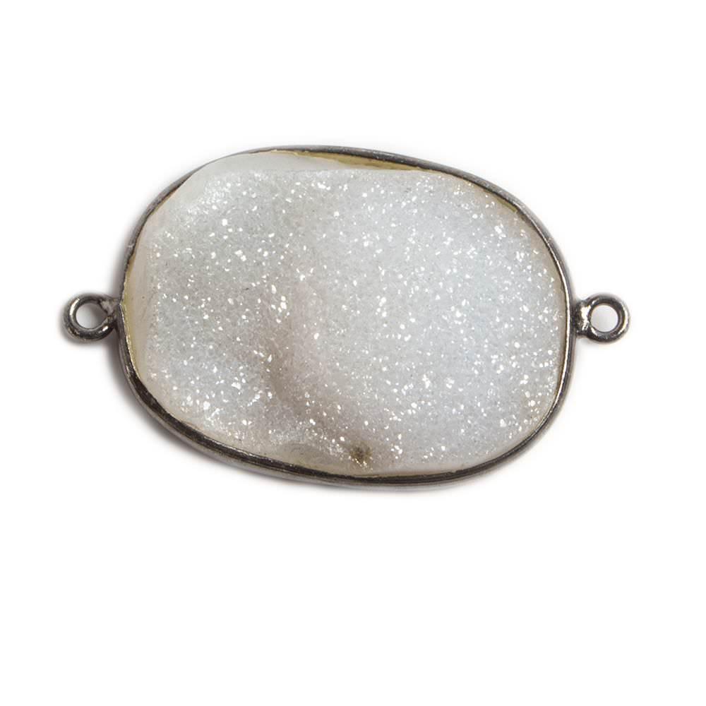 30x24mm Oxidized Silver Bezeled White Oval Drusy Connector Focal 1 piece - The Bead Traders