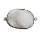 30x24mm Oxidized Silver Bezeled White Oval Drusy Connector Focal 1 piece - The Bead Traders